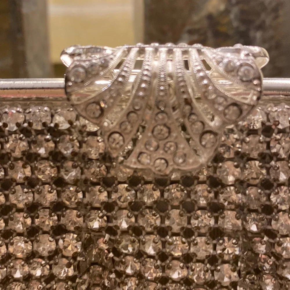Rhinestone Encrusted Evening Clutch with Hidden Shoulder Chain - Picture 9 of 16